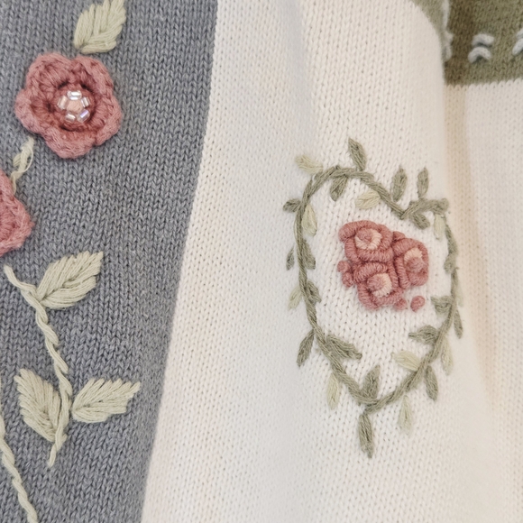 Vintage Alfred Dunner Patchwork Floral Embroidery Cardigan Sweater Cottagecore - Picture 6 of 12